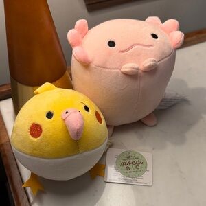 Plush Set - Tenohira Mocci Big Bird Maniac & Corocoro Life Axolotl plush